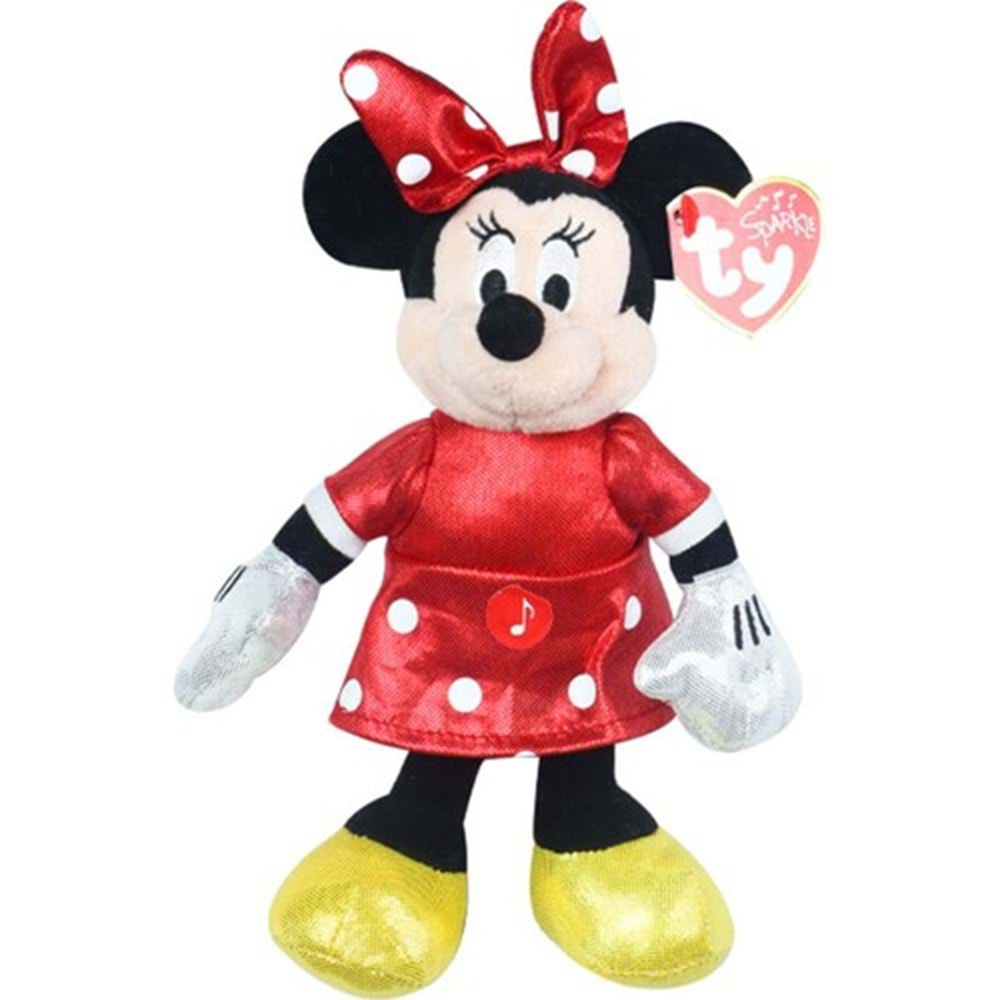 Ty Parlak Kırmızı Elbiseli Minnie Mouse Sesli Peluş 15 cm.