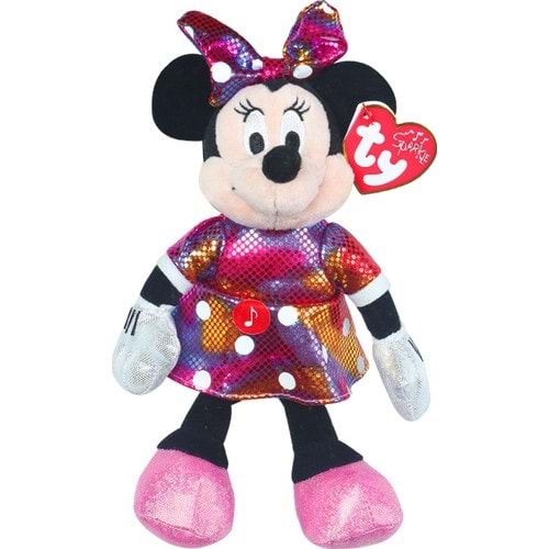 Ty Parlak Gökkuşağı Elbiseli Minnie Mouse Sesli Peluş 15 cm.